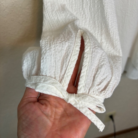 Free Assembly White Gathered Button Down Cotton Long Sleeve Top Women's … - Picture 7 of 14